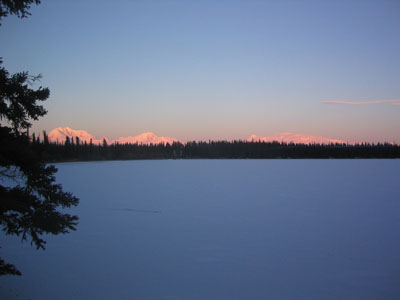 Sun sets over Willow Lake B&B, Alaska